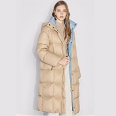 China New winter hooded thick viable stand collar loose long over the knee hooded white duck fashion down coat for sale