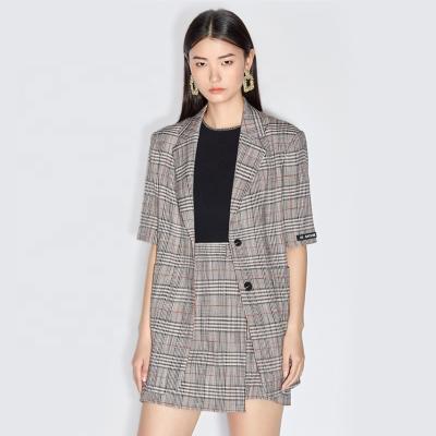 China Anti-Wrinkle Causal Suit OL Office Lady Plaid Suit Jacket Mid Length Short Sleeve Women On-trend for sale