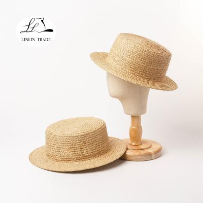 China Wholesale Kids Straw Boater Hat Picture Raffia Braid Straw Hat Kids Size Boater Hat for sale