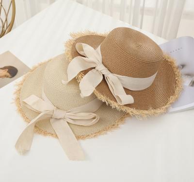 China Wholesale Cheap Lovely Character Straw Paper Braid Beach Floppy Hat With Bow For Women for sale