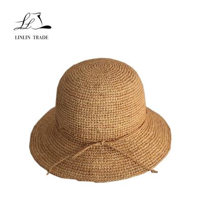 China High Quality Fashion Wholesale Foldable Crochet Bucket Single Raffia Straw Hats Unisex for sale