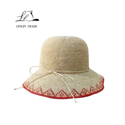 China Hot Selling Picture Beach Hats For Women Raffia Hat Crochet Folding Straw Hat for sale