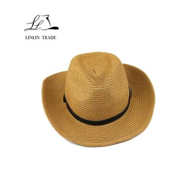 China Picture Fashion Wide Brim Cowboy Hat Paper Made Collapsible Straw Hat For Men for sale