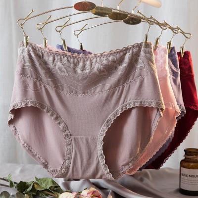 China Dalam de Celana de dalam de Seluar hollow stitching women's briefs elastic high waist lace modal invisible large size women's panties antibacterial for sale