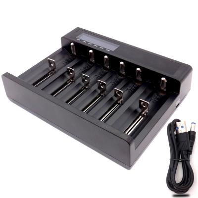 China Standard Universal Battery Charger 6 Bays Li-ion Ni-MH Battery Charger LCD Display 18650 Battery Charger for sale