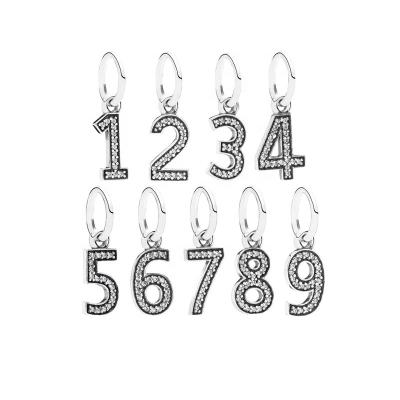 China 100% vintage wanjun silver wholesale number 925 1-9 pendant suitable for DIY original bracelet European female fashion jewelry making for sale