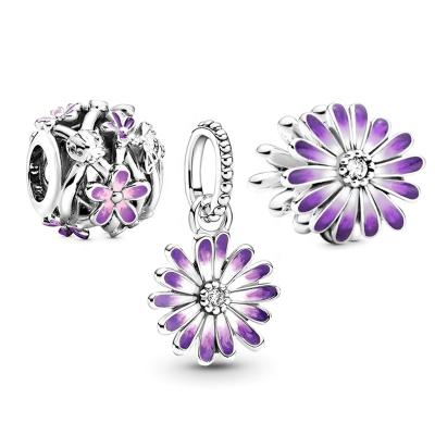 China Up-to-date Purple Daisy Pendant Ornaments from wanjun 925 Cute Standard Original Silver Logo Garden New For Spring 2021 Fit Pandora for sale