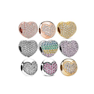 China Factory wholesale wanjun100% 925 silver original logo love heart CLASSIC pave clip repair fit for European DIY bracelet gift making for sale