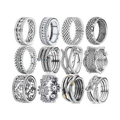 China FASHIONABLE 1:1 original logo wanjunjewelry high quality 925 silver pave diamond ring pandora fits, in stock and efficient delivery for sale