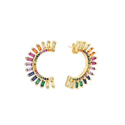 China CLASSIC wanjun Boho Style Semicircular Rainbow Color Stud Earrings Jewelry for sale