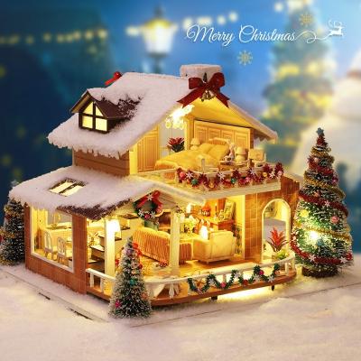 China Art & Test Cartoon DIY Toy Dollhouse Miniatures House Snow Mansion Village Christmas Carnival Gift Toy for sale