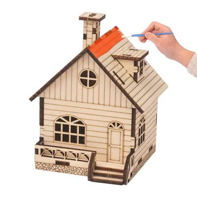 China Handmade Wholesale Custom Wooden 3d Puzzle House Laser Processing DIY Jigsaw Original Color Wooden Music Box for sale