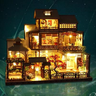 China Cartoon Toy 3 Layers Dollhouse Japanese Style Dream Room DIY Wooden Miniature Toys With Dust Cover for sale