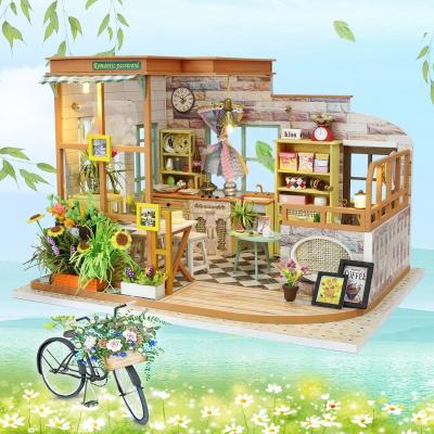 China Cartoon Toy Romantic Creative Gift Birthday Gift DIY Dollhouse Toys Bedroom Miniatures Furniture Flower Table Set Wholesale for sale