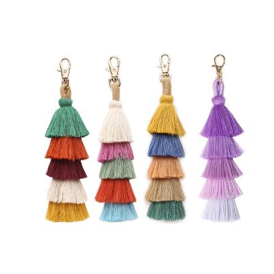 China Bags 5 layers colorful cotton tassel bag handmade popular purple tassel bag main chain boho tassel bag pendant for sale