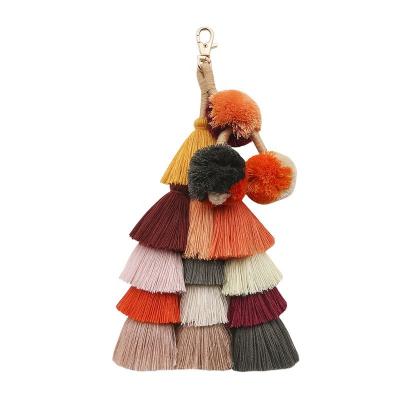 China Lovely Faux Cotton Plush Cute Bohemian Pendant Tassel Pom Bags Key Chain For Car Bag Key Holder Girl Gift for sale