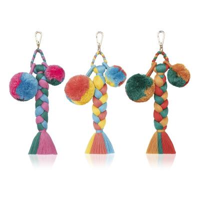 China Wholesale Fluffy Key Chain Tassel Cotton Pompom Bags Bohemian Bag Pendant Colorful Handwoven Buckle Handwoven for sale