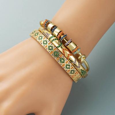 China Creative Unique Design Diamond Wrist Circle Bracelet Colorful Copper Plated Multicolor Hip Hop Real Gold Inlaid Zircon High Grade Jewelry for sale