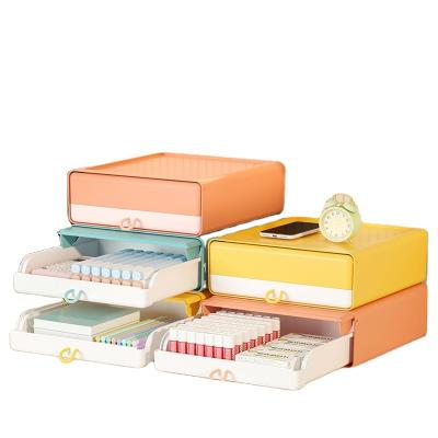 China Stackable Plastic Desktop Storage Box Pen Paper Organizer Desk Drawers With Sliding Drawer for sale