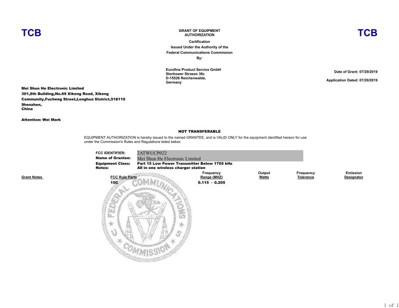 FCC - Shenzhen Meishunhe Electronics Co., Ltd.