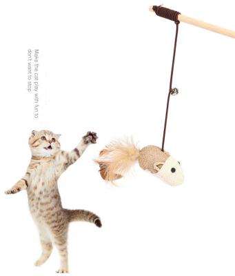 China Interactive Wood Rod Mouse Toy Cat Toys Cat Catcher Teaser Stick Viable Pet Toys Wholesale Price Cat Teaser Stick 40cm for sale