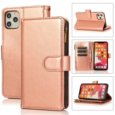 China Zipper Muti-Cards Slots 2020 Wholesale Bags And Zipper Girls Cell Phone Case For iPhone 12 Mini Case Detachable Case Durable Zipper Fold For iPhone 11 for sale