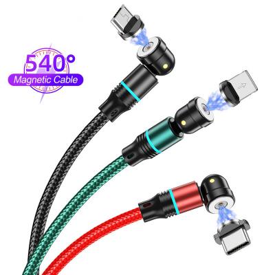 China Magnetic Fast Charger Cheap Price USB Flowing Magnetic Cable 3 In 1540 Rotate Mobile Phone Charging Nylon For iPhone Type C L Shape Cable for sale