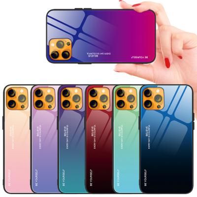 China Luxury Anti-fall Case For iPhone 13 Gradient Tempered Glass Silicone Soft View Back Cover For iPhone 13, For iPhone 13 Glass Back Cover for sale