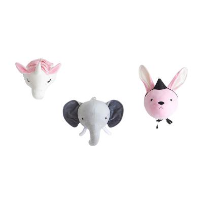 China Cute Gift Nordic Style Central Institute of Statistics Animal Head Children's Room Decoration Elephant Toy Plush Toy Decoration Hanging Head Hanging New for sale