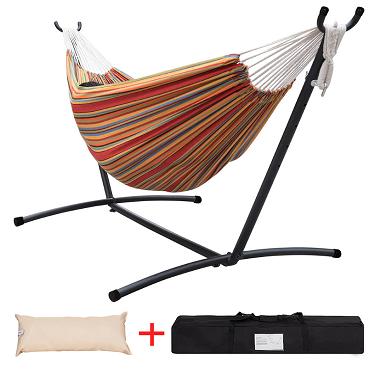 China Leisure and Entertainment Double Cotton Hammock with Steel Stand Frame Outdoor Double Stand Patio Hammock for sale