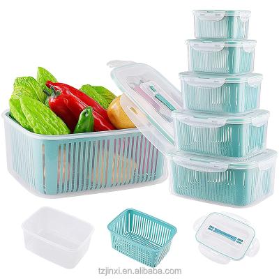 China Microwavable Plastic Fresh Vegetable Fruit Storage Containers For Refrigerator Kitchen Produce Box Bin for sale