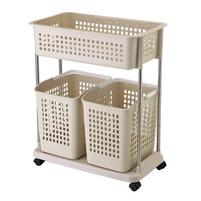 China Movable Vegetable Basket 2 Tier Kitchen Laundry Storage Rack Spice Jar Rack Set Mobile Storage Racks for sale