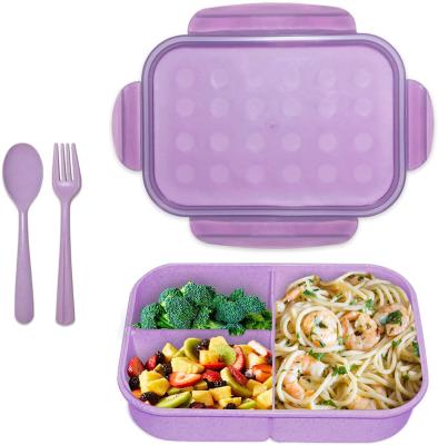 China 3 Compartment Microwavable Reusable Japanese Food Lunch Box Lunch Containers with Fork Spoon for Adults Kids for sale