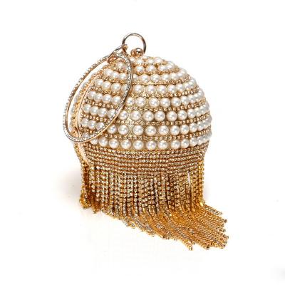 China New High Quality 2022 Ladies Round Tassel Wedding Purse Evening Clutch Bags Women Crystal Pearl Rhinestone Clutch Handbag Luxury For Woman for sale