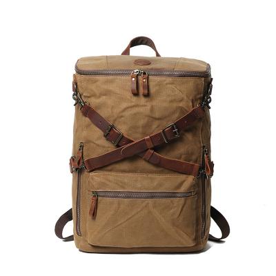 China New Genuine Leather Men's Anti Theft Travel Canvas Laptop Backpack Anti Theft Outdoor Climbing Hiking Men's Mountaineering Backpacks for sale