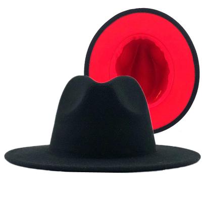 China 2022 Popular Image Wool Fake Felt Fedora Hat 2 Tone Hat Different Color Brim Fedora for sale