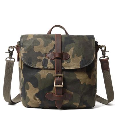 China Modern Design Retro Cross - Body School Laptop Leather Oil Wax Camouflage Canvas Outdoor Men Travel Bags for sale