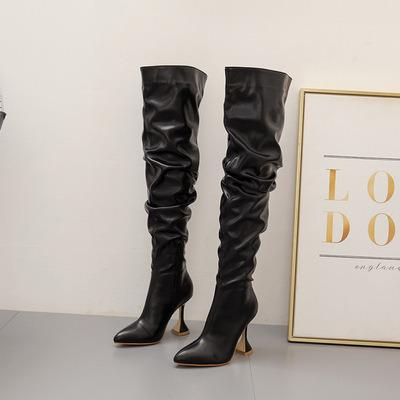 China Hot Selling High Quality Fashionable Sexy Light Weight PU Stripper High Knee Women Long Leather Shoes for sale