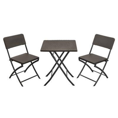 China Best Selling HDPE Simple Folding Plastic Wicker Design Bistro Table Set Living Room Patio Table Set Garden Tables Set for sale