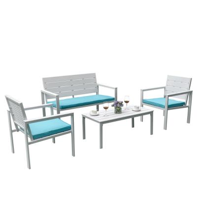 China 2021 K/D Hot Sale 4 In 1 K/D Modern Outdoor Garden Sofa Conversation Set In Wood Look With Easy Assemble for sale