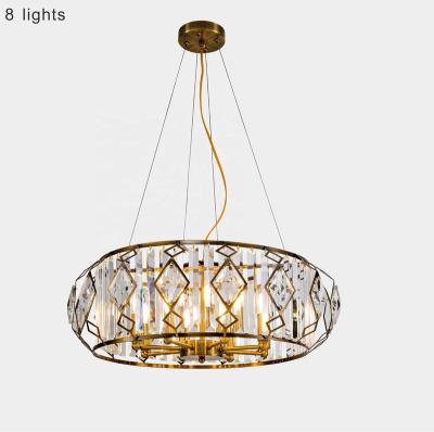 China Gold Crystal Ceiling Luxury Round Pendant Lamp Indoor Modern Hotel Living Room LED Gold Chandeliers Lights 8 Bulbs for sale