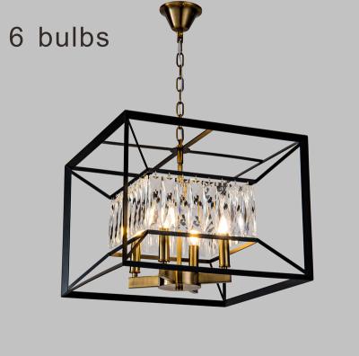 China Black+gold Modern Luxury Living Room Crystal Pendant Light Creative Square Led Crystal Chandeliers For Villa Hotel 6 Bulbs for sale