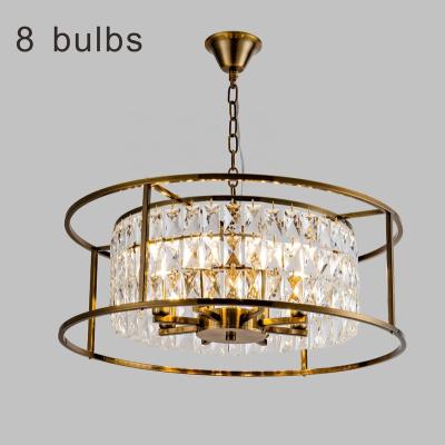 China Gold Crystal Ceiling Luxury Round Pendant Lamp Indoor Modern Hotel Living Room LED Gold Chandeliers Lights 8 Bulbs for sale