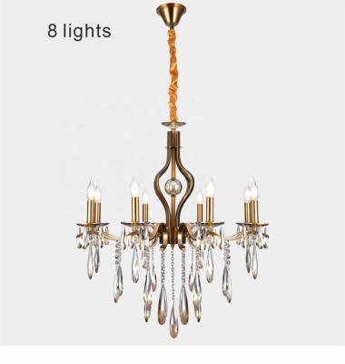 China Modern Classic Fashionable Chandelier Hotel Living Room Golden Home Led Crystal Pendants Light 8 Bulbs for sale