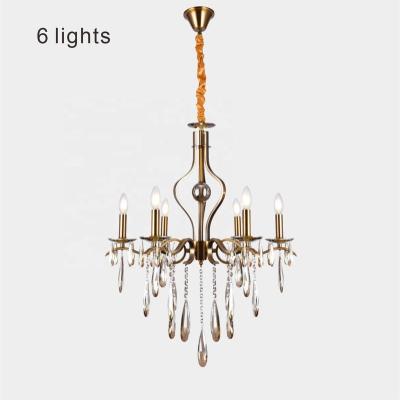 China Crystal Ceiling Luxury Pendant Lamp Modern Hotel Living Room Gold Indoor Crystal Chandeliers LED Lights 6 Bulbs for sale