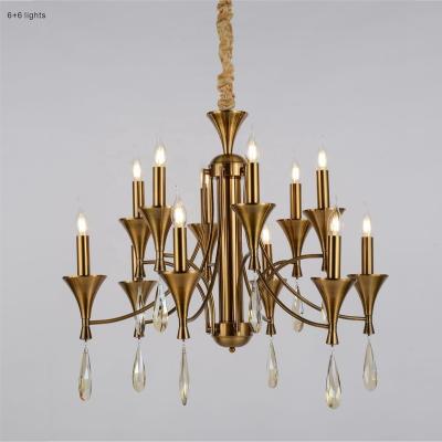 China Modern Home Decoration Lighting Iron Crystal Chandelier Retro Simple Style Gold Leaf 6+6-head Lighting Products for sale