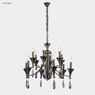 China Modern Home Decoration Lighting Retro Iron Crystal Chandelier Simple Style SBK 6+6-head Lighting Products for sale