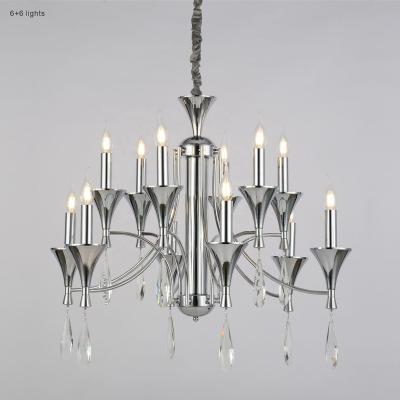 China Modern Home Decoration Lighting Simple Retro Style Iron Crystal Chandelier Chrome 6+6-head Lighting Products for sale