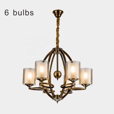 China 6-Lights Modern Glass Chandelier, Rustic Metal Pendant Lighting Ceiling Lamp for Farmhouse Living Room Hotel Restaurant for sale