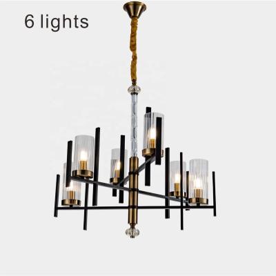 China Modern 6-Lights Black+CAB Glass Chandelier, Rustic Metal Pendant Lights Hanging Ceiling Light Fixtures For Farmhouse Kitchen Living for sale